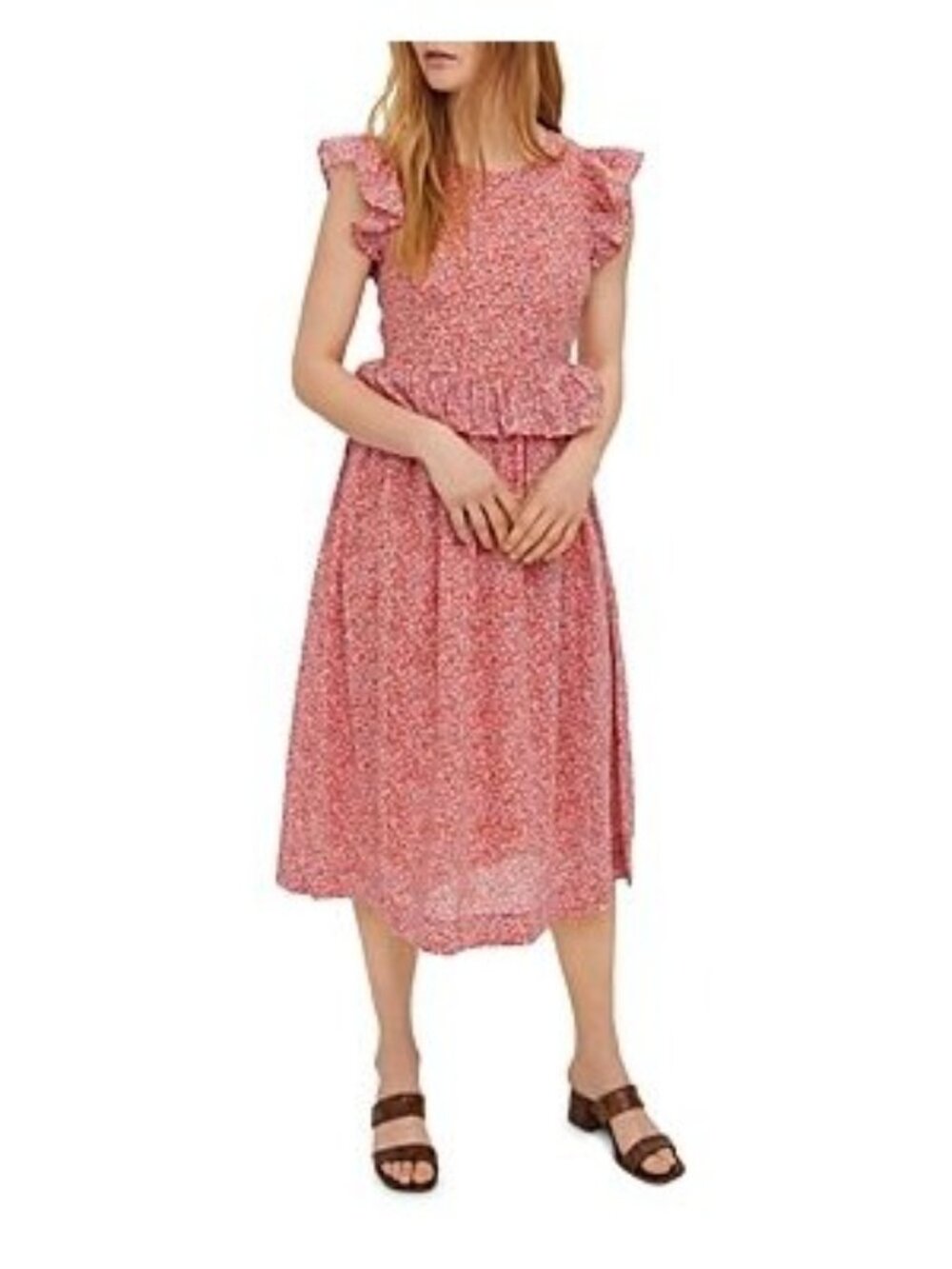 Vero Moda Womens Cotton Floral Print MIDI Fit & Flare Dress Red Size XS NWT